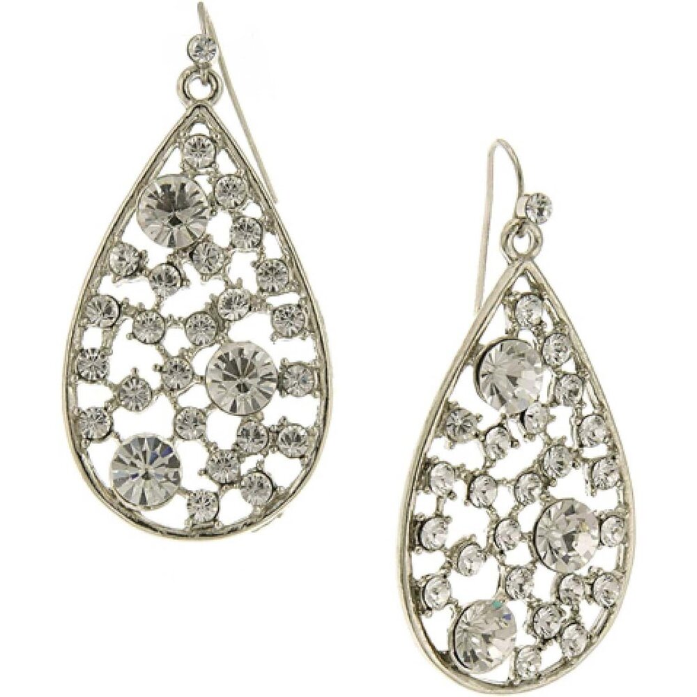 2028 Jewelry Clear Crystal Multi-Stone Silver Plated Teardrop Hook Earrings NWT